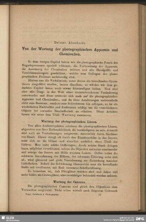 Dritter Abschnitt. Von der Wartung der photographischen Apparate und Chemicalien