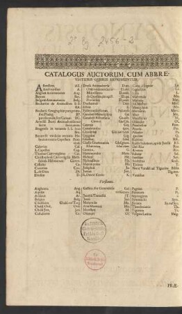 Catalogus Auctorum, Cum Abbreviaturis Quibus Exprimuntur.