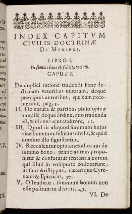 Index Capitum Civilis Doctrinæ de Moribus.