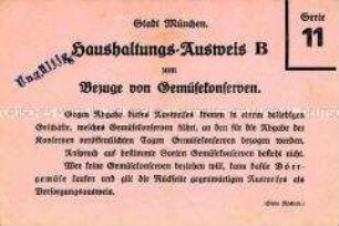 Ausweis zum Bezug von Gemüsekonserven