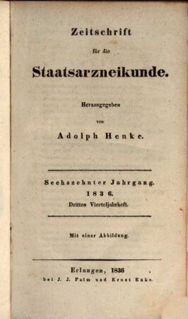 Zeitschrift für die Staatsarzneikunde. 32 = Jg. 16. 1836