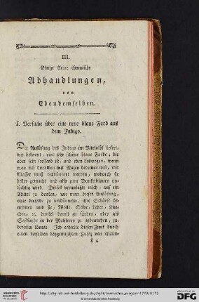 III. Einige kleine chymische Abhandlungen, von Ebendemselben