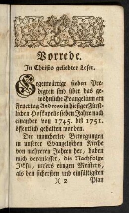 2r-3r, Vorrede. In Christo geliebter Leser.