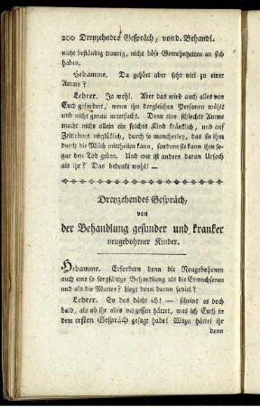 Dreyzehndes Gespräch, von der Behandlung gesunder und kranker neugebohrner Kinder.