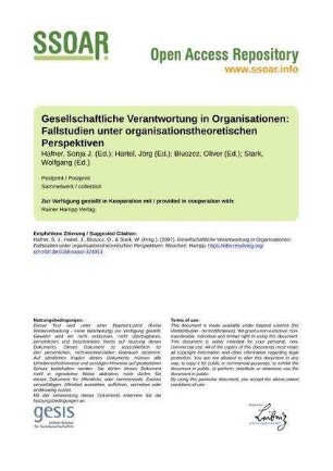 Gesellschaftliche Verantwortung in Organisationen: Fallstudien unter organisationstheoretischen Perspektiven