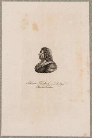 Bildnis des Naturforschers und Alchimisten (europäischer Erfinder des Porzellan) Johann Friedrich von Böttger, Brustbild im Profil