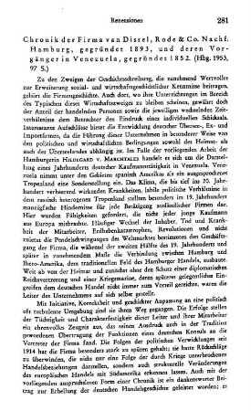 Marchtaler, Hildegard von :: Chronik der Firma van Dissel, Rode & Co. Nachf. Hamburg, gegründet 1893, und deren Vorgänger in Venezuela, gegründet 1852 : Hamburg, 1953