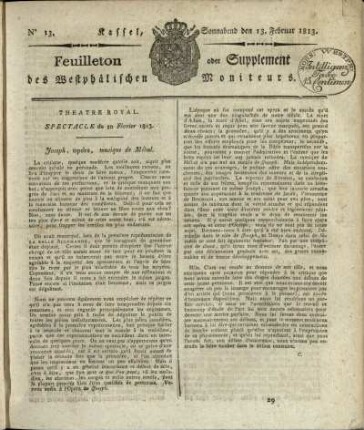 No. 13, Sonnabend den 13. Februar 1813