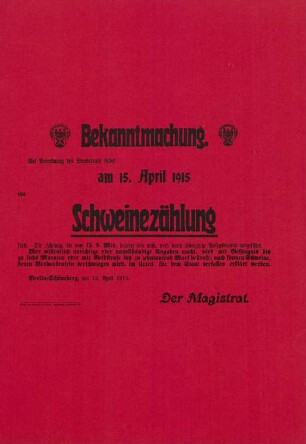 Bekanntmachung [...] eine Schweinezählung