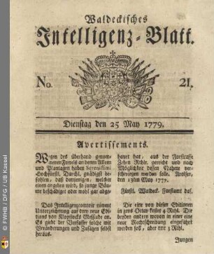No. 21, Dienstag den 25 May 1779
