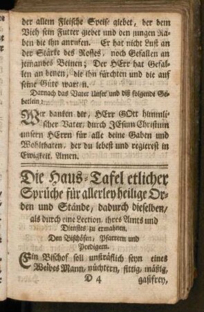 Die Haus-Tafel etlicher Sprüche für allerley heilige Orden und Stände ...