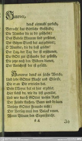 Hanover, denck einmahl zurücke ...