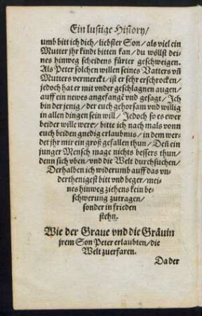 Wie der Grave und die Grävin irem Son Peter erlaubten/ die Welt zuerfaren.