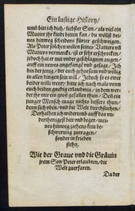 Wie der Grave und die Grävin irem Son Peter erlaubten/ die Welt zuerfaren.