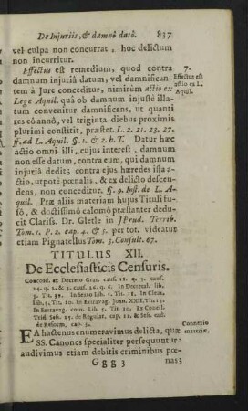 Titulus XII. De Ecclesiasticis Censuris.
