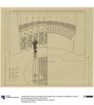 Darmstadt, Ernst-Ludwig-Haus, Vorentwurf zum Mittelraum, Aufriss der Eingangswand
