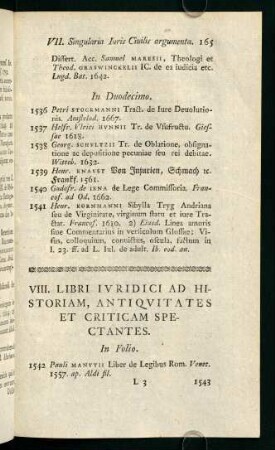 VIII. Libri Iuridici Ad Historiam, Antiquitates et Criticam Spectantes.
