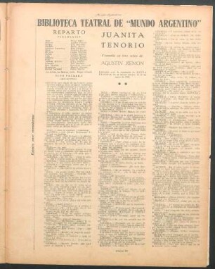 Juanita Tenorio : Biblioteca teatral de "Mundo Argentino"