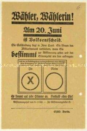 Aufruf der SPD zur Abstimmung für die Fürstenenteignung beim Volksentscheid 1926