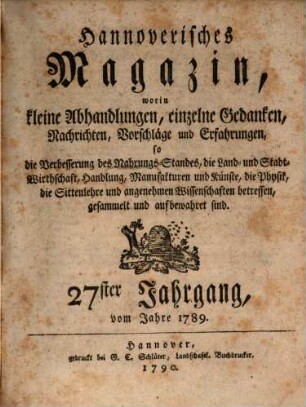 Hannoverisches Magazin. 27. 1789