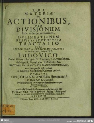 Materiae De Actionibus, Per Divisionum hinc inde occurrentium, Delineationem Brevis Et Synthetica Tractatio