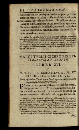 Marci Tullii Ciceronis Epistolarum Ad Tironem Liber XVI.