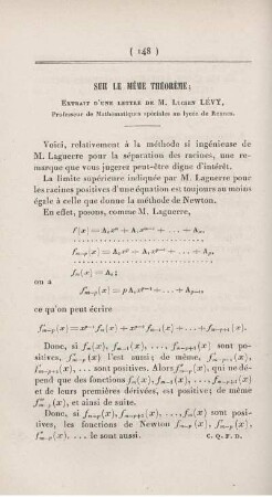 Sur le mème théorème. Extrait d'une lettre de M. Lucien Lévy.