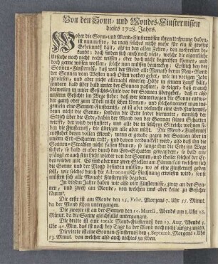 Von den Sonn- und Mondes-Finsternissen dieses 1728. Jahrs.