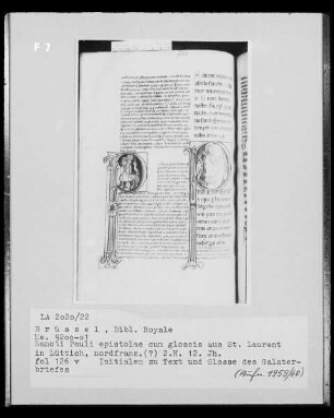 Ms 9200-01, Sancti Pauli epistolae cum glossis, fol. 126v: Initialen zu Text und Glosse des Galaterbriefes
