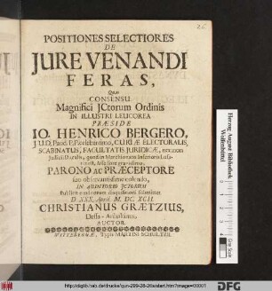 Positiones Selectiores De Iure Venandi Feras