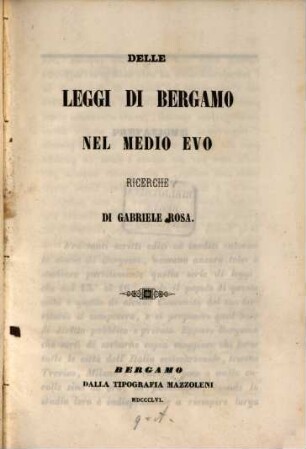 Delle leggi di Bergamo nel medio evo ricerche di Gabriele Rosa