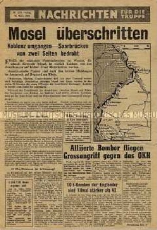 Nachrichtenblatt der US-Armee für die Wehrmacht u.a. zur Überquerung der Mosel durch die US-Truppen