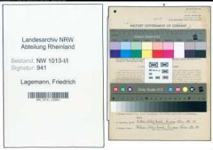 Entnazifizierung Friedrich Lagemann , geb. 23.10.1884 (Formermeister)