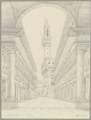 Der Palazzo Vecchio in Florenz vom Hof der Uffizien aus gesehen