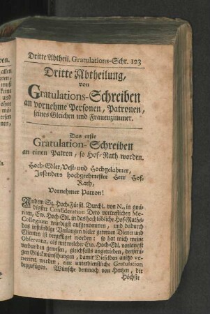 Dritte Abtheilung, von Gratulations-Schreiben ...