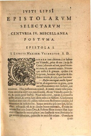 Ivsti Lipsi[i] Epistolarvm Selectarvm Centvria ... Miscellanea, Centuria 4. Epistolarum Seletarum Centuria Quarta Miscellanea Postuma