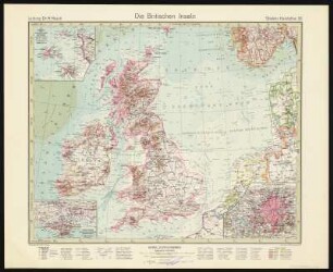 Bl. 35: Großbritannien und Nordirland, 1940 : Bl. 35 : Die Britischen Inseln : (Isles Britanniques, British Isles, Isole Britanniche, Islas Britanicas) / Leitung: H. Haack. - 10. Aufl. / [Hundertjahr-Ausg.]. - 1:3 700 000. - Gotha : Perthes , 1940. - 1 Kt. : mehrfarb. ; 42 x 33 cm. - Mit 3 Nebenkt. - Aus: Stielers Handatlas, [Bl.] 35