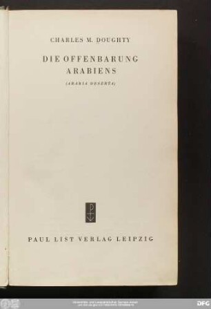 Die Offenbarung Arabiens : (Arabia deserta)