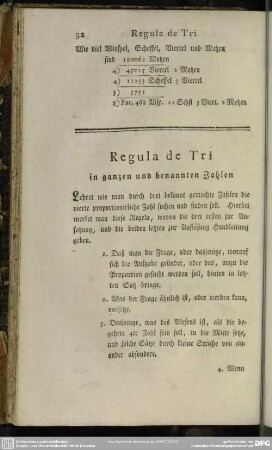 VI. Regula de Tri, in ganzen und bekannten Zahlen