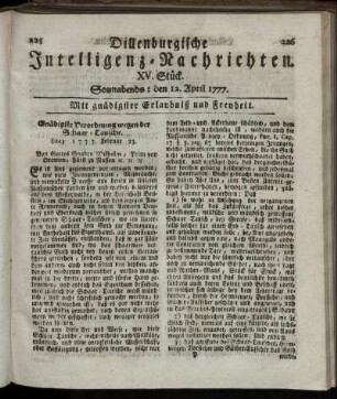 XV. Stück. Sonnabends: den 12. April 1777.