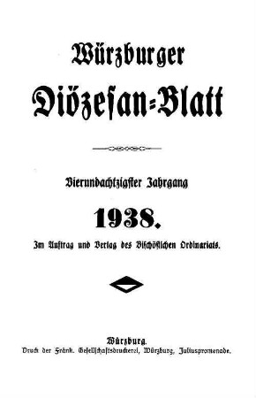 Würzburger Diözesanblatt : amtliches Verordnungsblatt der Diözese Würzburg. 84. 1938