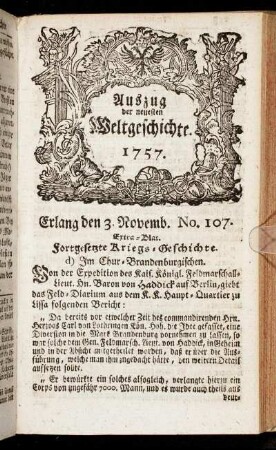 No. 107. Extra-Blat. Erlang den 3. Novemb. 1757.