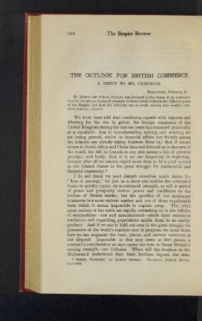The Outlook for British Commerce. A Reply to Mr. Carneige.