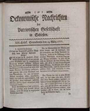 XIII. Stück. Sonnabends den 29 März 1777.