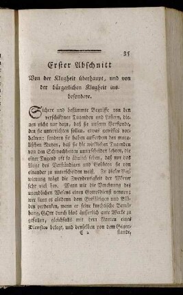 Erster Abschnitt. Von der Klugheit überhaupt, und von der bürgerlichen Klugheit insbesondere.
