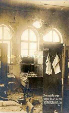 Die Tausendmann-Kaserne in Wilhelmshaven nach der Rückeroberung durch Regierungssoldaten
