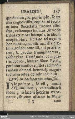 LXIV. In Societatem admissio
