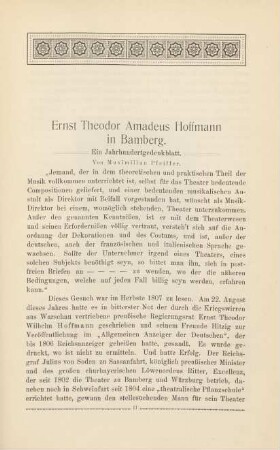 Ernst Theodor Amadeus Hoffmann in Bamberg. Ein Jahrhundertgedenkblatt