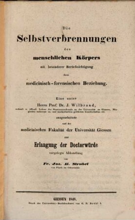 Die Selbstverbrennungen des menschlichen Körpers : mit besonderer Berücksichtigung ihrer medicinisch-forensischen Beziehung