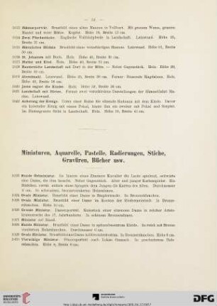 Miniaturen, Aquarelle, Pastelle, Radierungen, Stiche, Gravüren, Bücher usw. (Nr. 1023-1147)